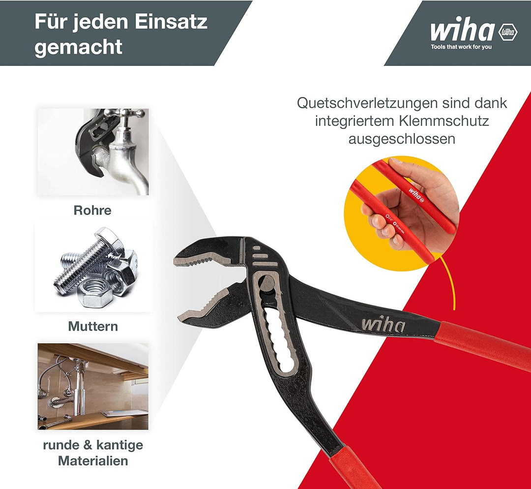 Wiha Wasserpumpenzange (27382) Classic I Wapu Zange 300 mm I durchgestrecktes Gelenk mit doppelter F