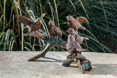 IDYL Bronze-Skulptur Vogel auf AST | 19x19x29 cm | Tierfigur aus Bronze handgefertigt | Gartenskulpt