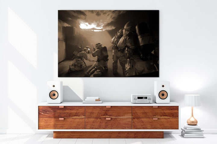 deyoli Feuerwehr Einsatz Format: 120x80 Effekt: Sepia als Leinwandbild, Motiv fertig gerahmt auf Ech
