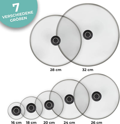 MaxxGoods Sicherheitsglasdeckel mit Edelstahlring und Deckelknopf (Ø 16cm), Ø 16cm