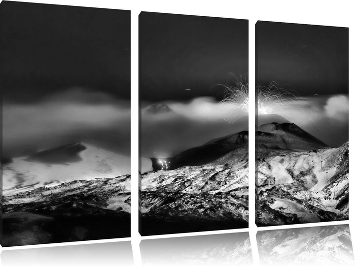 Pixxprint Gefährlicher Vulkanausbruch als Leinwandbild | Grösse: 3 Teilig (120x80) | Wandbild| Kunst