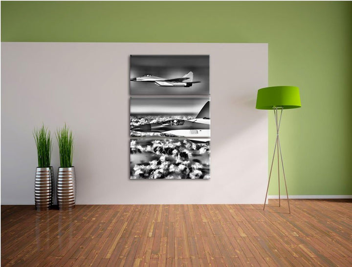Pixxprint Kampfjets 3Teiler 120x80 cm Leinwandbild Wandbild Kunstdruck