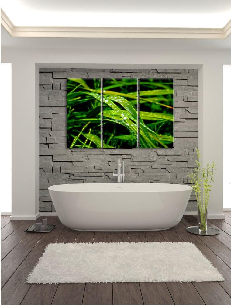 Pixxprint Grashalme Neon Lights Effekt 3-Teiler Leinwandbild 120x80 Bild auf Leinwand