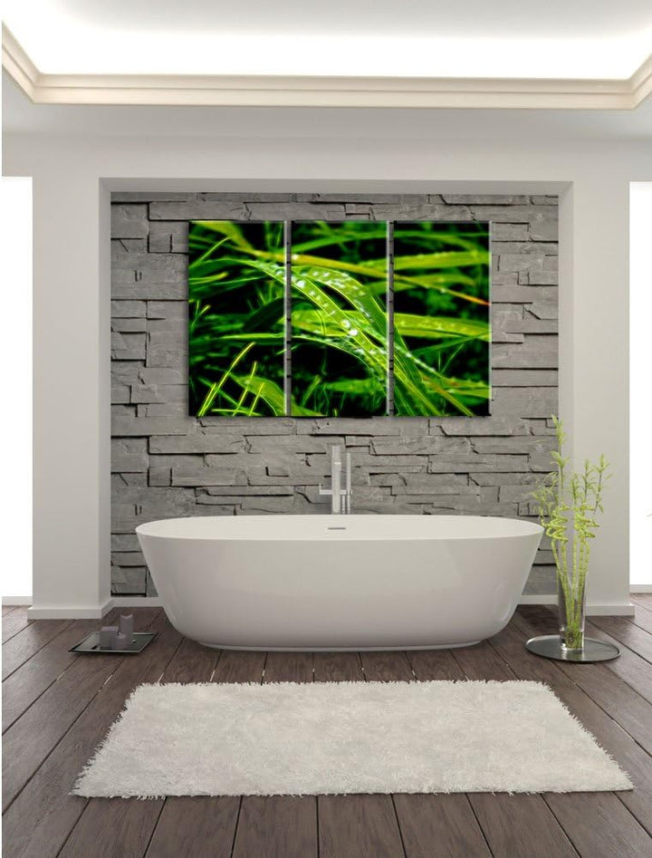 Pixxprint Grashalme Neon Lights Effekt 3-Teiler Leinwandbild 120x80 Bild auf Leinwand