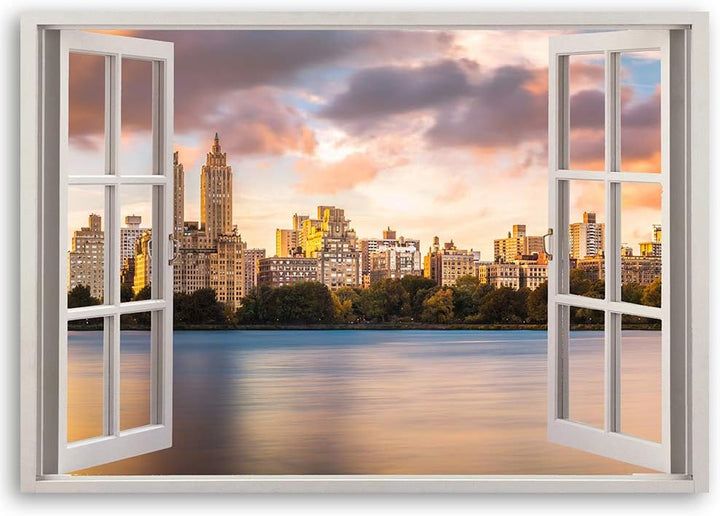 Leinwandbild XXL Stadt Wandbild Kunst 3D Illusion Braun 120x80 cm Leinwandbild 120x80 cm Braun_d, Le