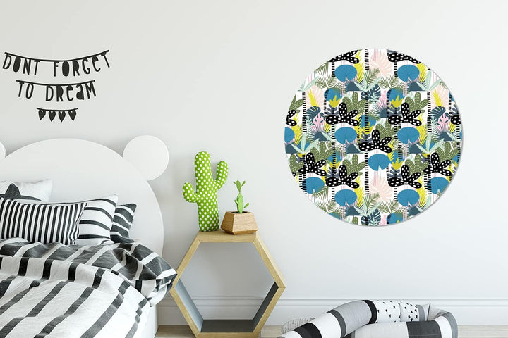 MuchoWow Wandbild Rund Wanddeko Deko Wohnzimmer Bilder 90x90 cm Dschungel - Pflanzen - Abstrakt, 90x