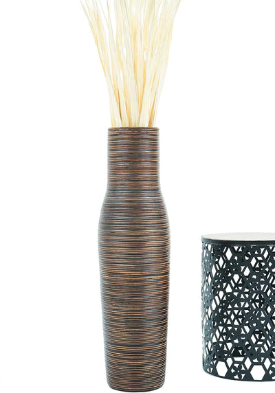 Leewadee Grosse Bodenvase für Dekozweige hohe Standvase Design Holzvase, Holz, 90 cm, braun 90 cm Br