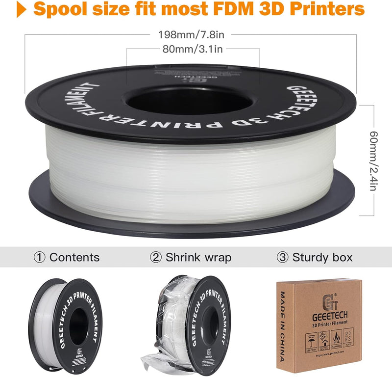 PLA Filament 1.75mm, Glows Orange-Gelb in the Dark, GEEETECH 3D Drucker Filament 1kg Spool, Glows Or