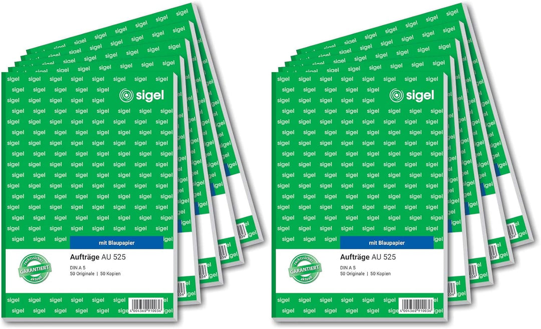 SIGEL AU525/10 Auftragsbuch A5, 2x50 Blatt, 10er Pack 10 Stück, 10 Stück