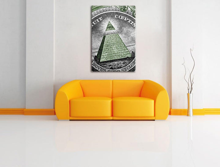 Pixxprint Illuminaten-Pyramide Dollar als Leinwandbild/Grösse: 120x80 cm/Wandbild/Kunstdruck/fertig