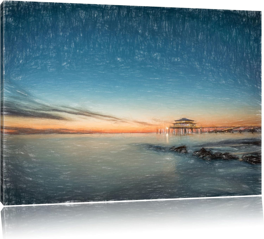 Pixxprint Timmendorfer Strand / 100x70cm Leinwandbild bespannt auf Holzrahmen/Wandbild Kunstdruck De