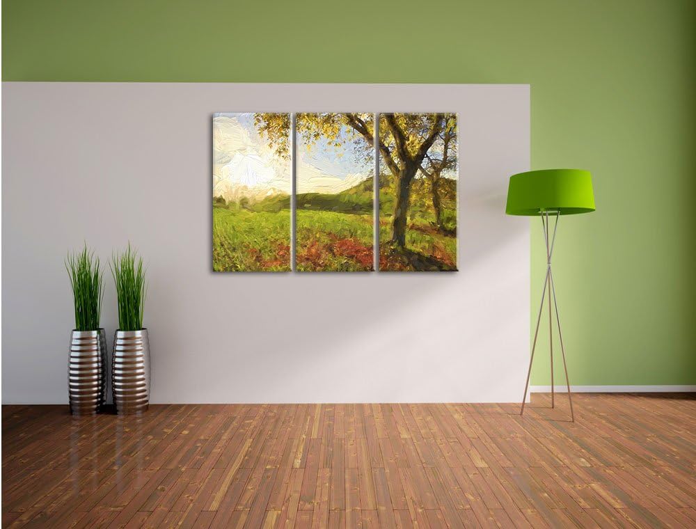 Pixxprint Landschaft im Herbst Kunst Pinsel Effekt 3-Teiler Leinwandbild 120x80 Bild auf Leinwand