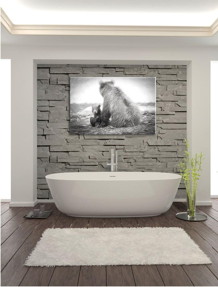 Pixxprint Bär mit Baby nach dem Baden als Leinwandbild/Grösse: 100x70 / Wandbild/Kunstdruck/fertig b