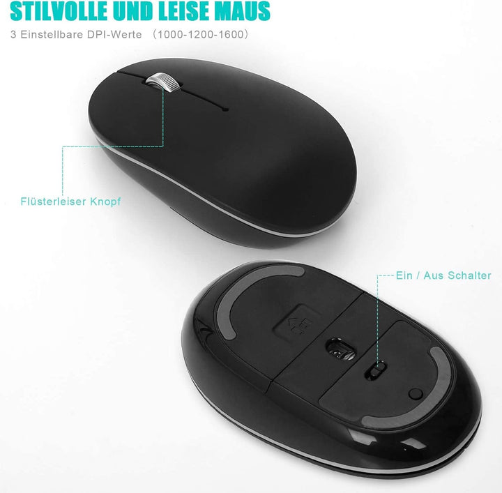 Tastatur Maus Set Kabellos,GALENMORO USB QWERTZ (Deutsch) Funk Tastatur Maus Ergonomisch Tastatur Wi
