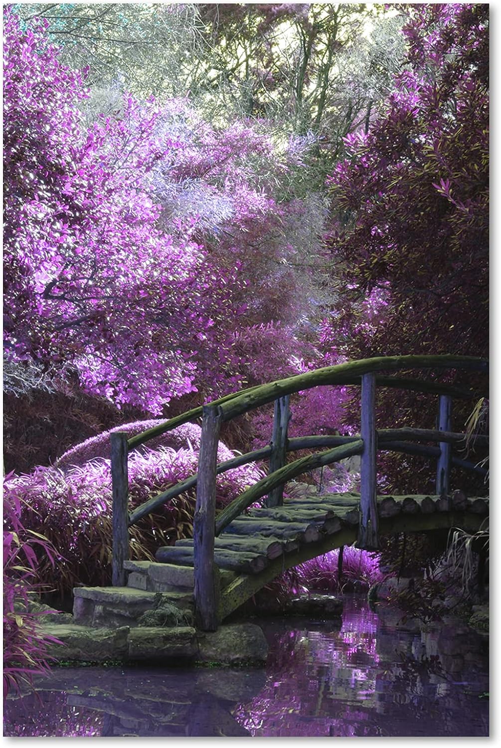 Feeby Vlies Leinwandbild Brücke im Park Fantasie Stream 60x90 cm Druckbild Wandbild Wanddekoration D