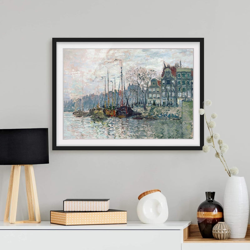 Bild mit Rahmen - Claude Monet - Kromme Waal Amsterdam - Schwarz, 70 x 100 cm 70cm x 100cm Schwarz,