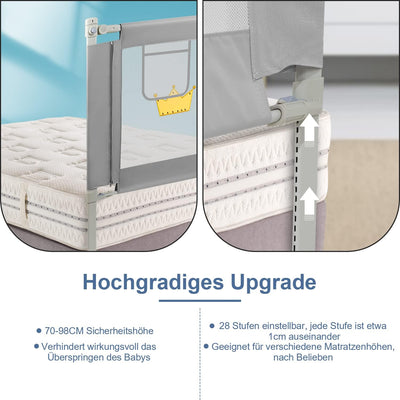 Vigevee 180 cm Kinder bettgitter, Bettschutzgitter Höhenverstellbar, Rausfallschutz Bett für Kinder,