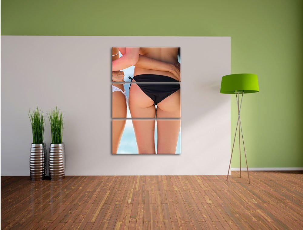 Pixxprint Sexy Girl Bikini als Leinwandbild/Grösse: 3 Teilig (120x80) cm/Wandbild/Kunstdruck/fertig