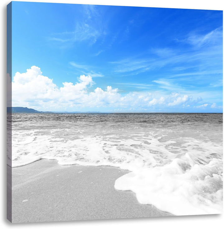 Pixxprint Sandstrand mit Welle als Leinwandbild Quadratisch/Grösse: 70x70 / Wandbild/Kunstdruck/fert