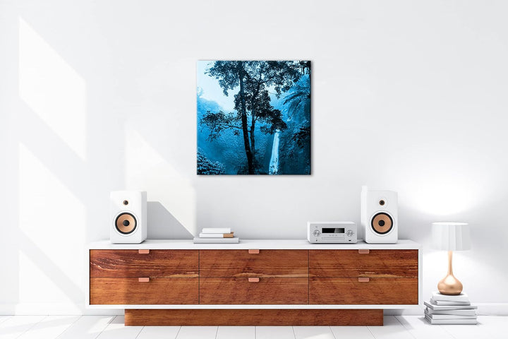 deyoli Wasserfall im tropischem Regenwald Format: 70x70 Effekt: Monocrome Blau als Leinwandbild, Mot
