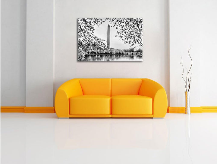 Pixxprint Monocrome, Jefferson Memorial, Format: 100x70 auf Leinwand, riesige Bilder fertig gerahmt