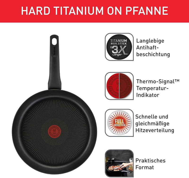 Tefal G28804 Hard Titanium On Bratpfanne 24 cm | Aluminium | unbedenkliche Antihaftversiegelung | Th