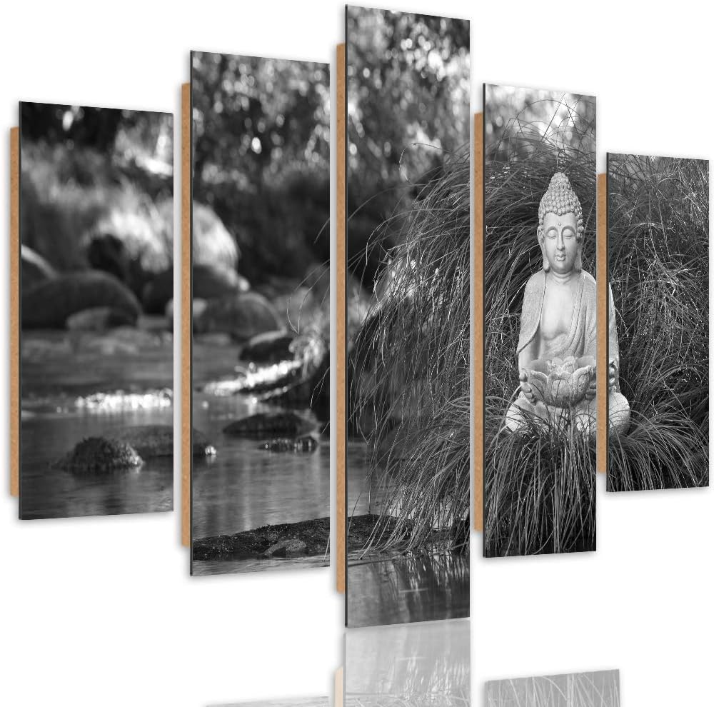 Feeby Deco Panel 5 Teilig Buddha Bilder Modern Natur Wasser Schwarzweiss 150x100 cm Deco panel 150x1