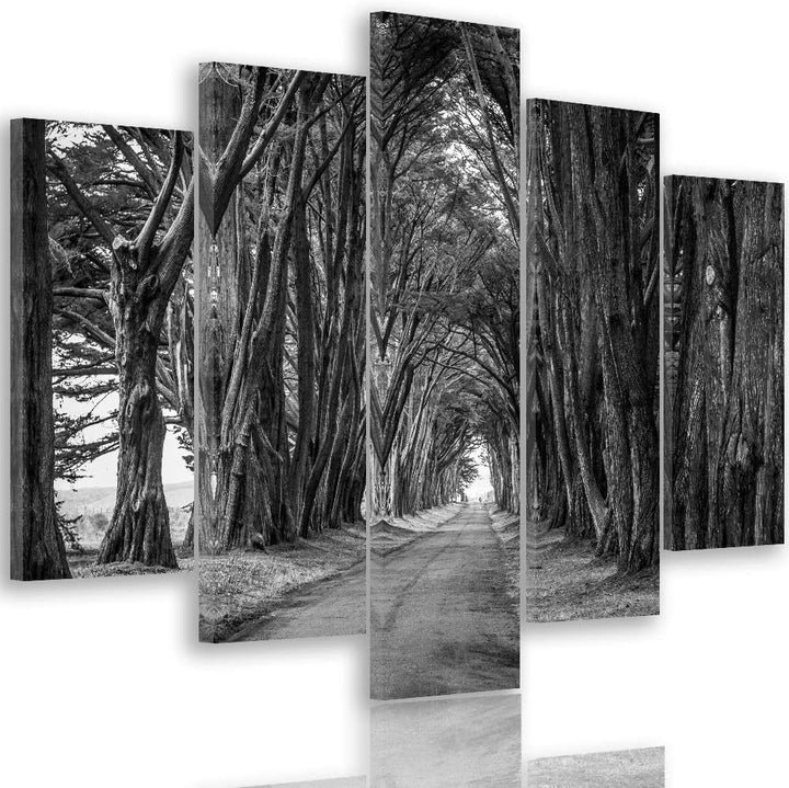 Feeby Wanddeko XXL Landschaft Leinwandbild 5 Teilig Bäume Allee Natur grau 100x70 cm Leinwandbild 10