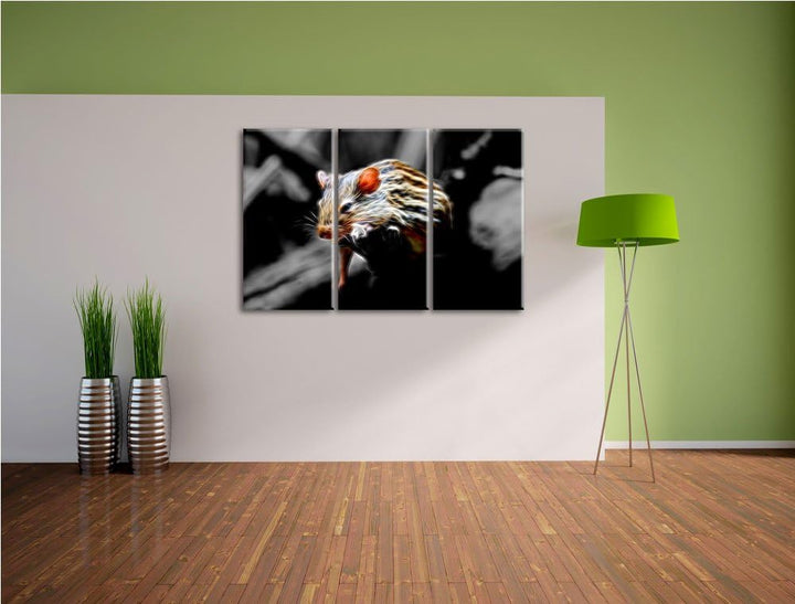 Dark ruhende Feldmaus schwarz/weiss Deluxe 3-Teiler Leinwandbild 120x80 Bild auf Leinwand, XXL riesi
