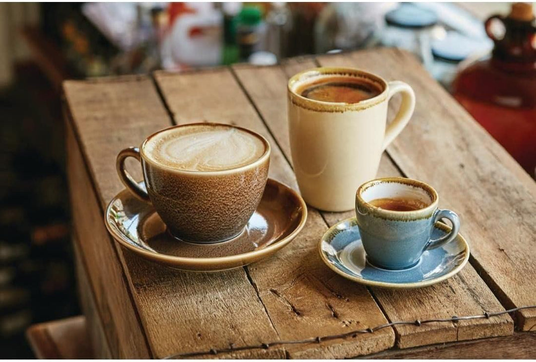 Olympia Kiln Cappuccino-Tasse, Rindenfarbe, 340 ml Porzellan mit neuen Funktionen, 6 Stück Sandstone