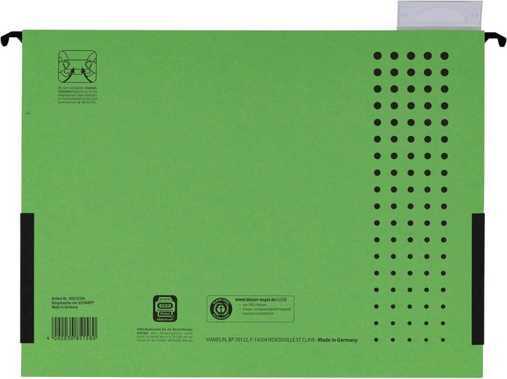 ELBA Hängetasche chic für A4, aus Karton, mit Leinenfröschen, grün, 25er Pack Hängetaschen grün 25 S