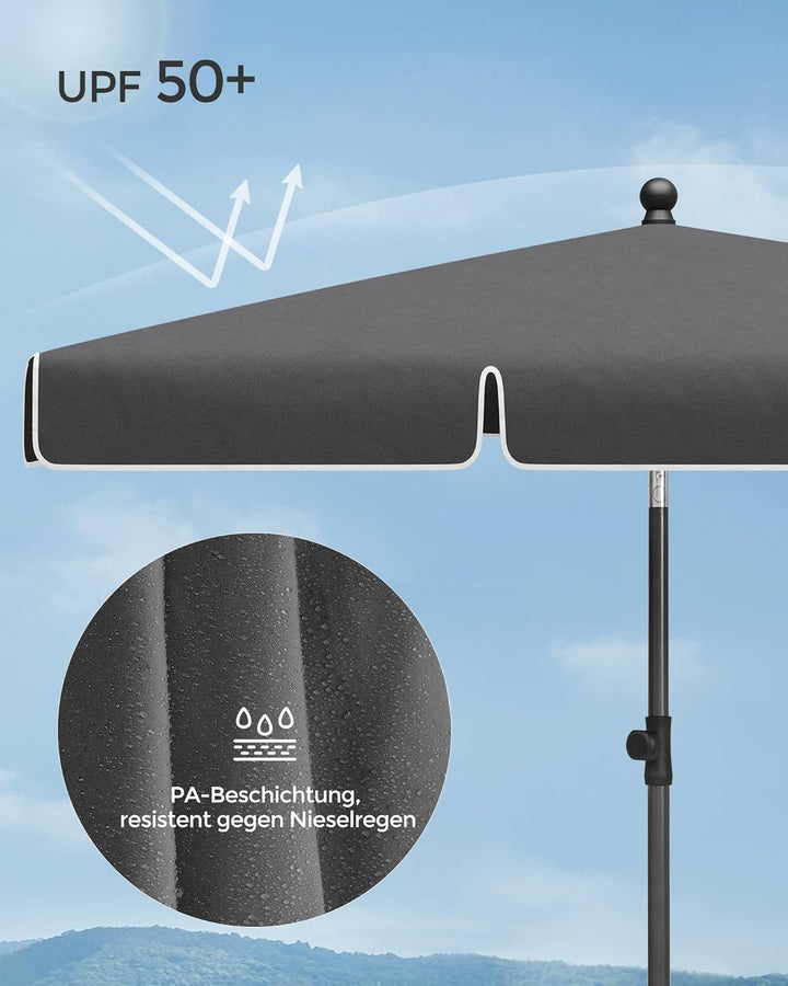 SONGMICS Sonnenschirm 180 x 125 cm, Sonnenschutz UPF 50+, neigbar um 30° in 2 Richtungen, höhenverst