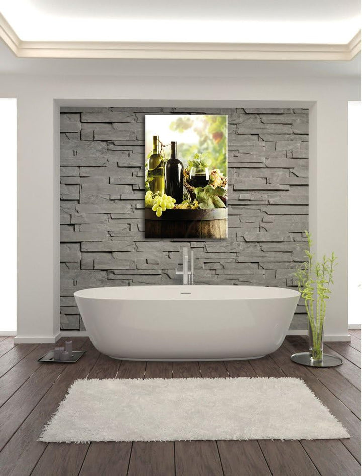 Weintrauben am Fass, Format: 100x70 auf Leinwand, XXL riesige Bilder fertig gerahmt mit Keilrahmen,