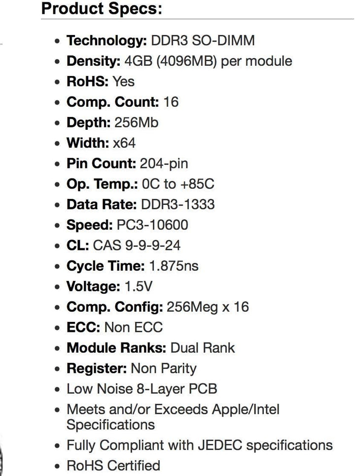 OWC 2 x 4 GB, 1333 MHz, DDR3, PC10600 8 GB DDR3 1333 MHz Speicher-Modul – Module Arbeitsspeicher (13