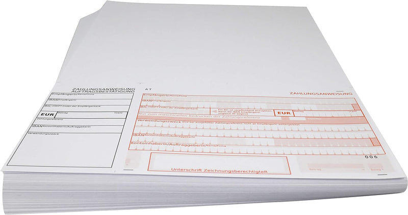 100 x Zahlungsanweisung Österreich Zahlschein Überweisungsträger A4 Quittung links / 102121 100 Stüc