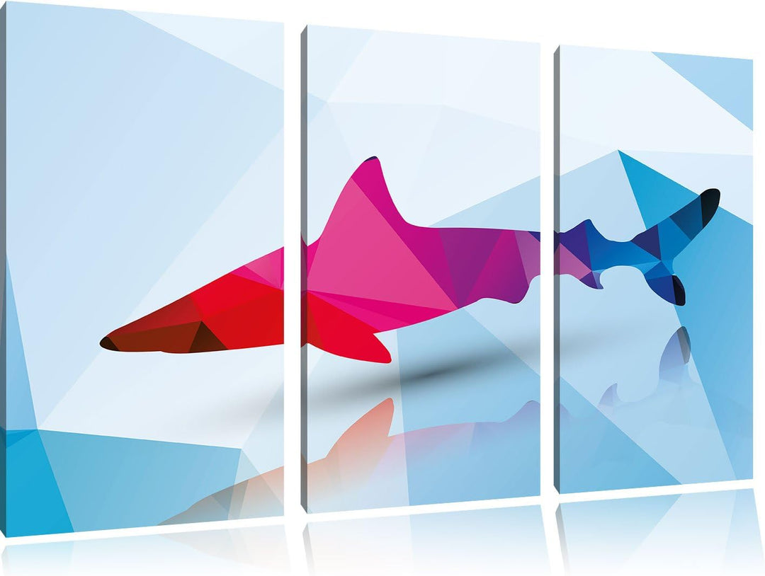 Pixxprint gefährlicher Vector Hai als Leinwandbild | Grösse: 3 Teilig (120x80) | Wandbild| Kunstdruc