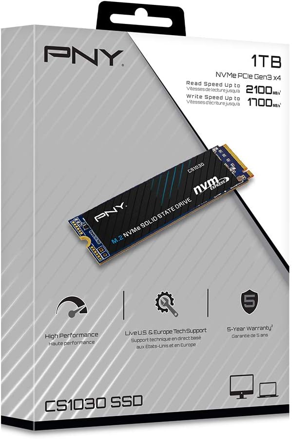 PNY CS1030 1TB M.2 NVMe PCIe Gen3 x4, 2100MB/s Lesegeschwindigkeit, 1700MB/s Schreibgeschwindigkeit