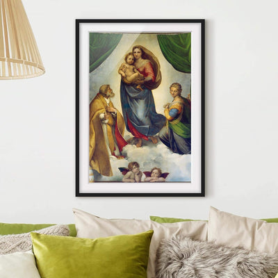 Bild mit Rahmen - Raffael - Die Sixtinische Madonna - Farbe Schwarz, 40 x 30 cm 40cm x 30cm Schwarz,