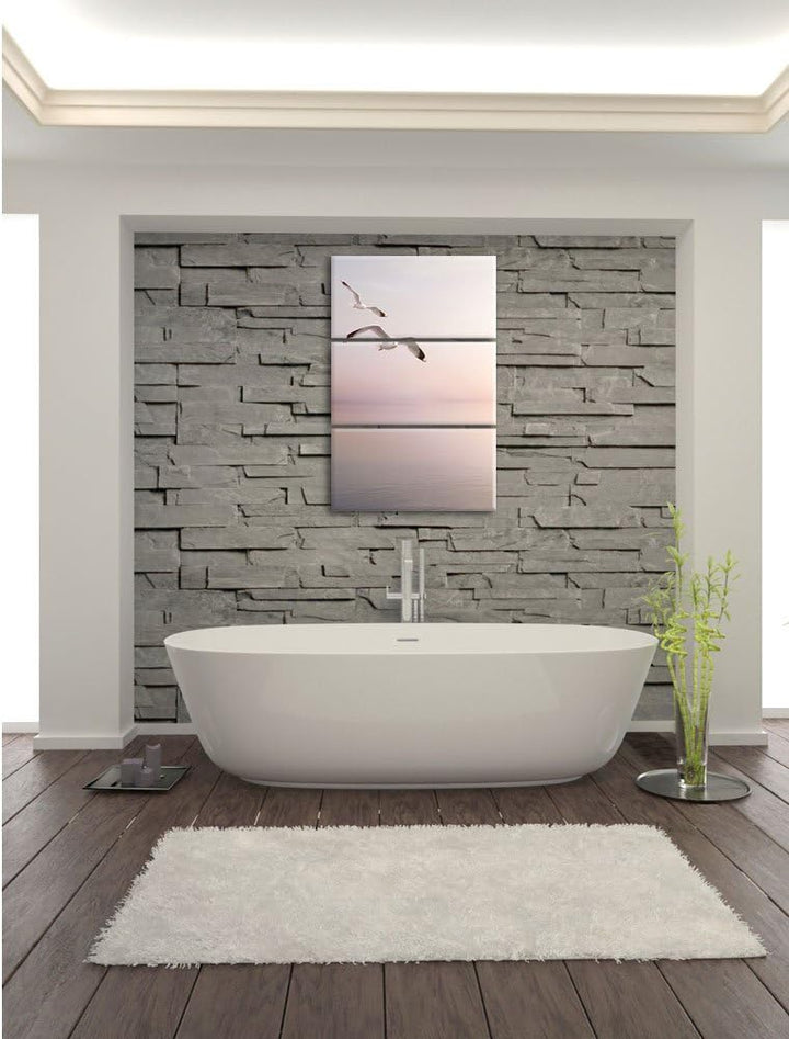 Pixxprint Möwen am Meer bei Sonnenaufgang als Leinwandbild/Grösse: 3 Teilig (120x80) cm/Wandbild/Kun