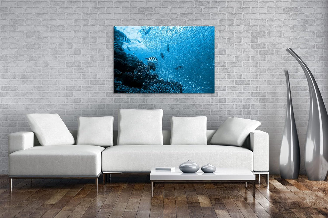 deyoli Fischschwärme im Korallenriff Format: 100x70 Effekt: Monocrome Blau als Leinwandbild, Motiv f