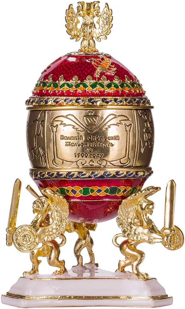 Transsibirisches Eisenbahn Fabergé-Stil Ei/Schmuckkästchen 12,5 cm rot