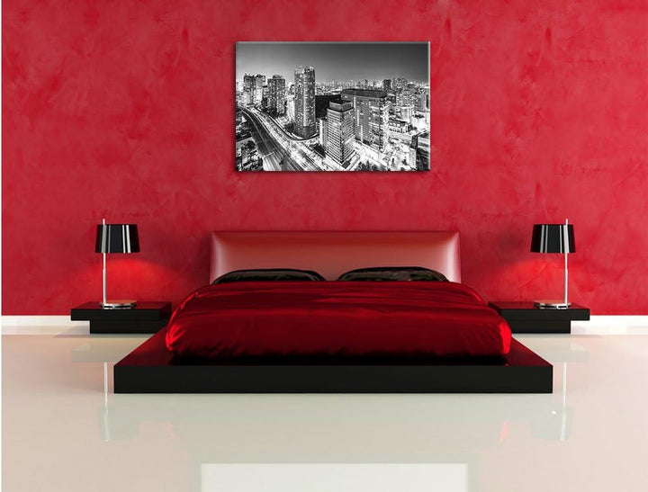 Pixxprint Moderne Architektur in der Innenstadt von Tokio Kunst B&W, Format: 100x70 auf Leinwand, 10