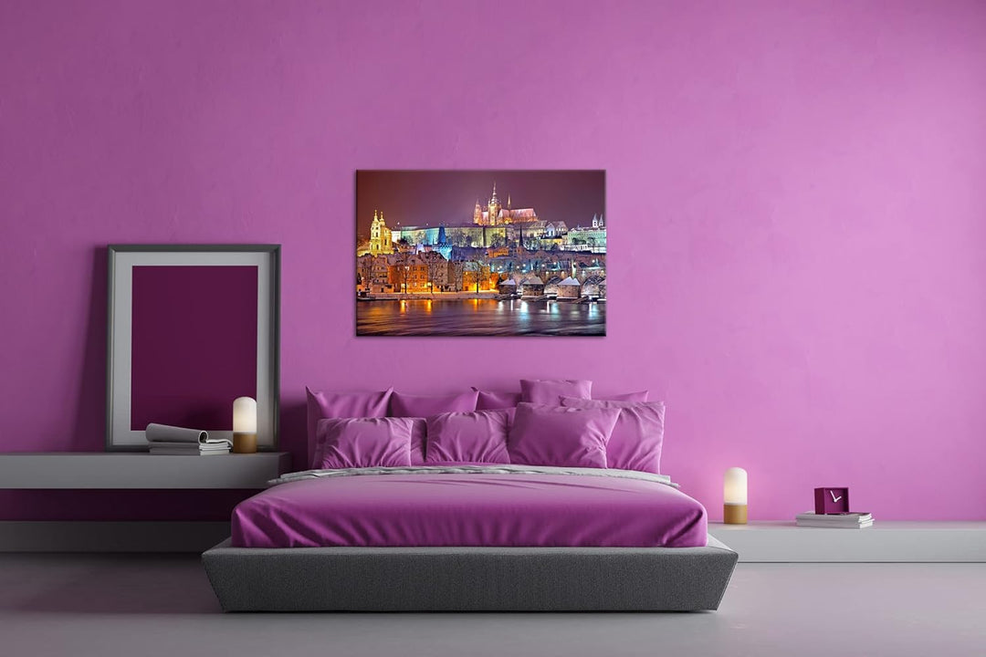 deyoli erhellendes Prag bei Nacht Format: 60x40 als Leinwand, Motiv fertig gerahmt auf Echtholzrahme