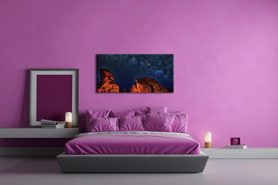 Sternenhimmel im Grand Canyon Panorama 60x30 cm als Leinwandbild, Motiv fertig gerahmt auf Echtholzr