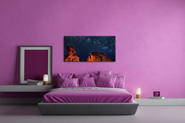 Sternenhimmel im Grand Canyon Panorama 60x30 cm als Leinwandbild, Motiv fertig gerahmt auf Echtholzr