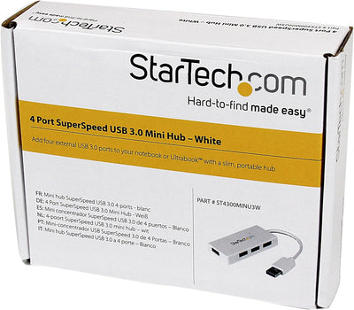 StarTech.com 4 Port USB 3.0 SuperSpeed Hub - Weiss - Portabler externer Mini USB Hub mit eingebautem