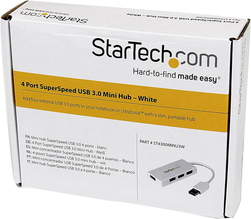 StarTech.com 4 Port USB 3.0 SuperSpeed Hub - Weiss - Portabler externer Mini USB Hub mit eingebautem