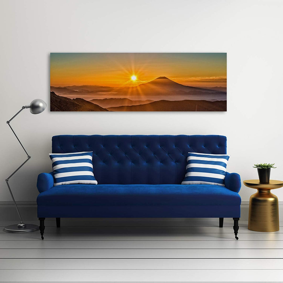 Feeby. Leinwandbild, Bilder, Wand Bild, Wandbilder, Kunstdruck 70x25 cm, BERG, SONNENUNTERGANG, NATU
