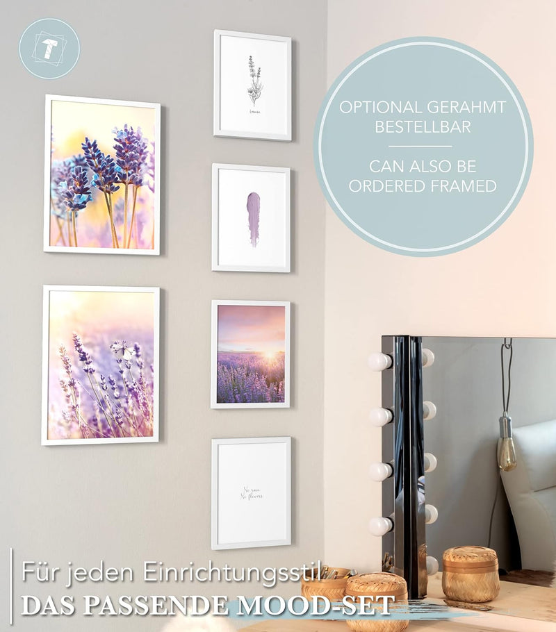 Papierschmiede® Mood Poster Set Lavendel, Bilder Wohnzimmer Deko Schlafzimmer, 2x DIN A3 und 4x DIN