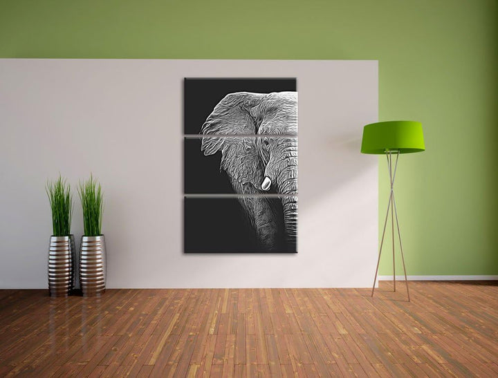 Dark Elefant Porträt Spezial 3-Teiler Leinwandbild 120x80 Bild auf Leinwand, XXL riesige Bilder fert